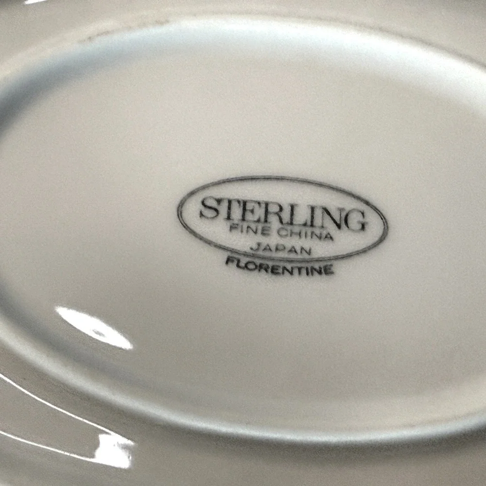 Vintage Sterling Fine China Florentine Gravy Boat Underplate Floral Japan MCM